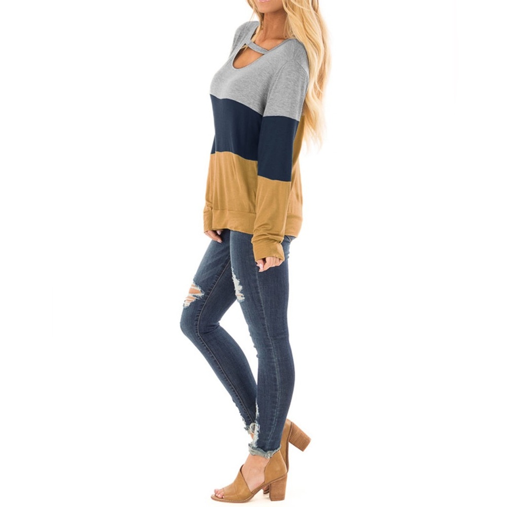Colorblock Women's Long Sleeve Top Cutout Lightweight Sweatshirt Fall Medium M - Picture 3 of 9